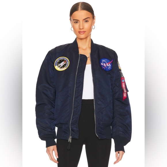 REVOLVE Jackets & Blazers - Revolve NASA 100th Space Shuttle Mission 3 Patch Satin Flight Jacket Size Small